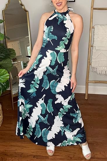 Women's summer maxi floral open back dress